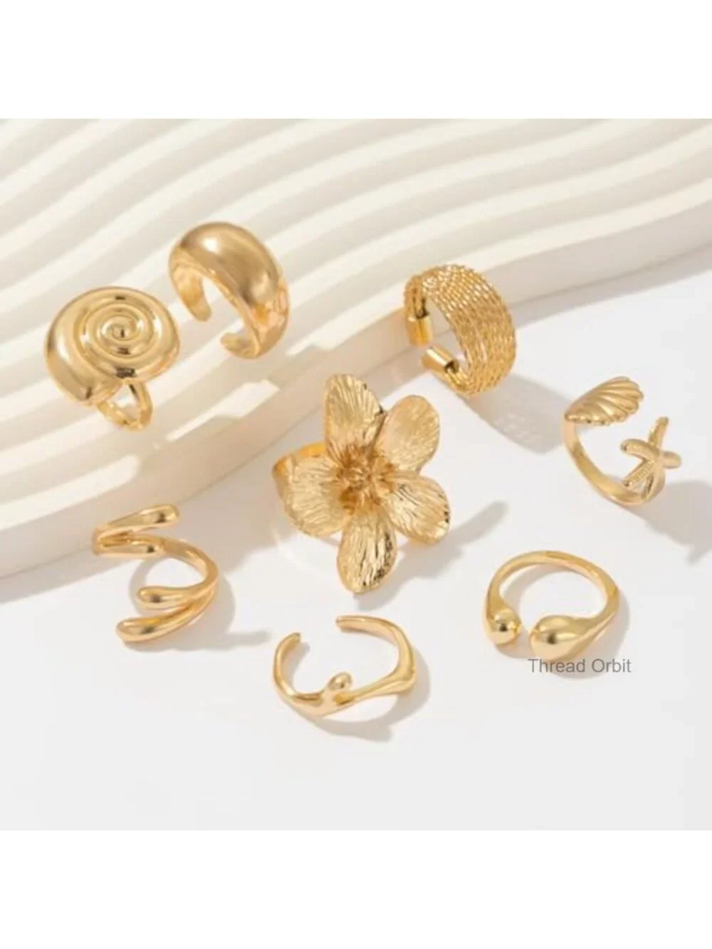 Gold Stacking Rings Set Chunky Floral Starfish Seashell Ring Women Gift